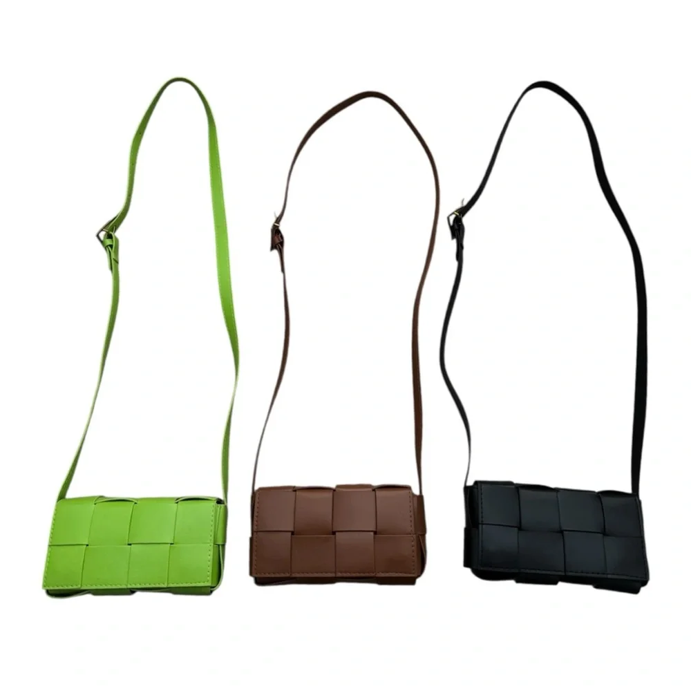 Set of 3 Green, Brown, and Black Woven Crossbody Bags